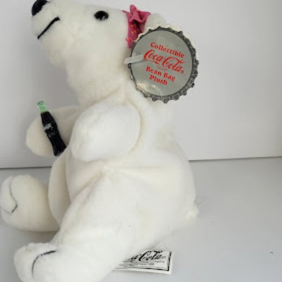 Set of 2 Vintage Plush Coca Cola Polar Bears with Tags 5" tall - Picture 4 of 6